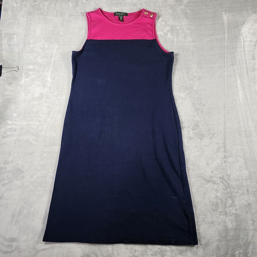 Lauren Ralph‎ Lauren Petites Shift Dress Womens MP Pink Blue Sleeveless Cotton
